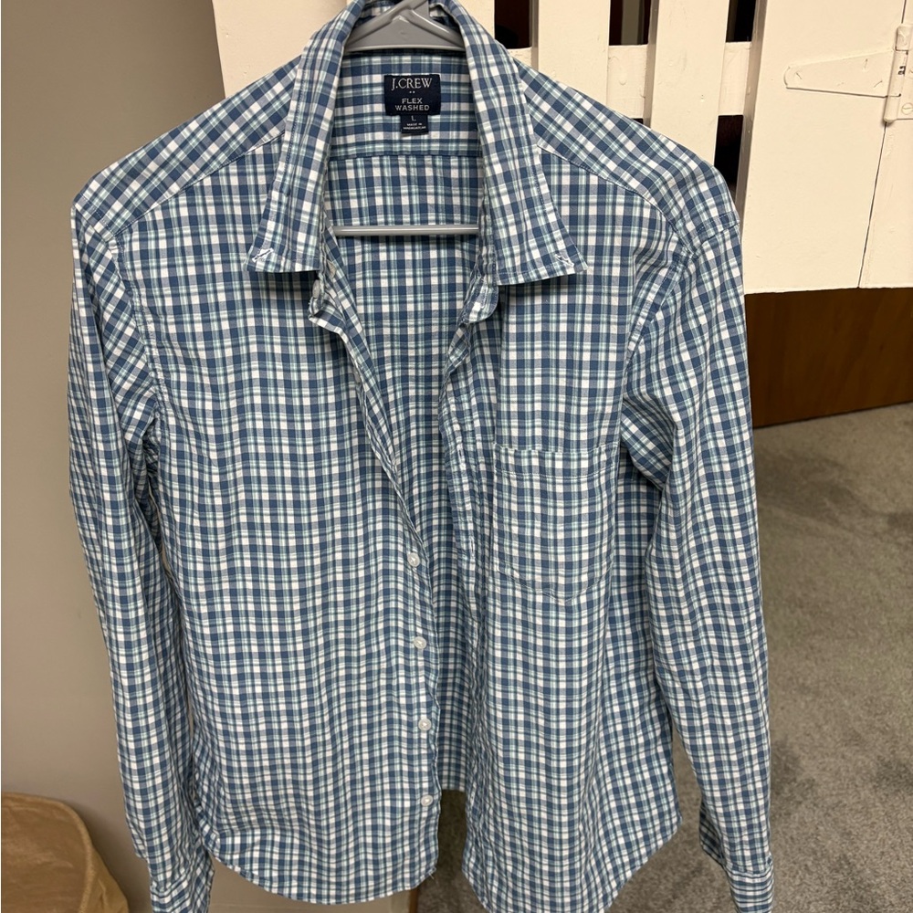 J. Crew Men's Plaid Shirt in Blue and White
